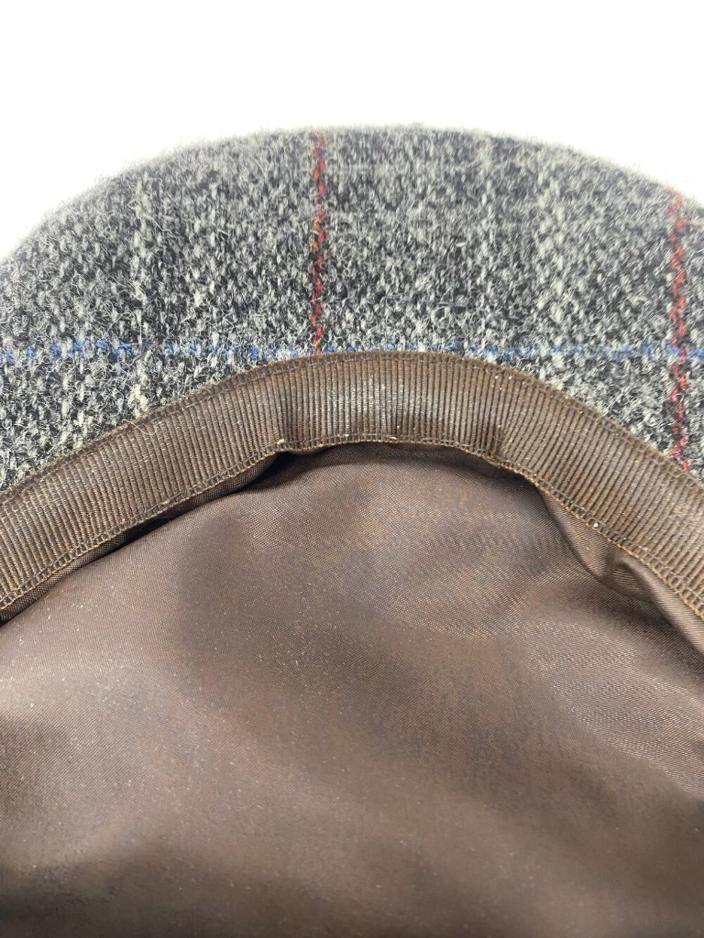 Harris Tweed Flat Cap Hat Cabbie Newsboy Wool Size 7 M Gray Red Plaid Vintage - Picture 7 of 9